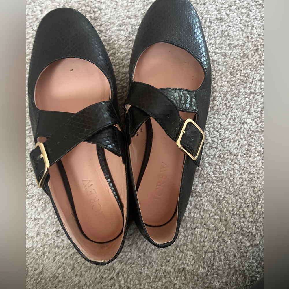 J. Crew Logan Black Textured Mary Jane Flats